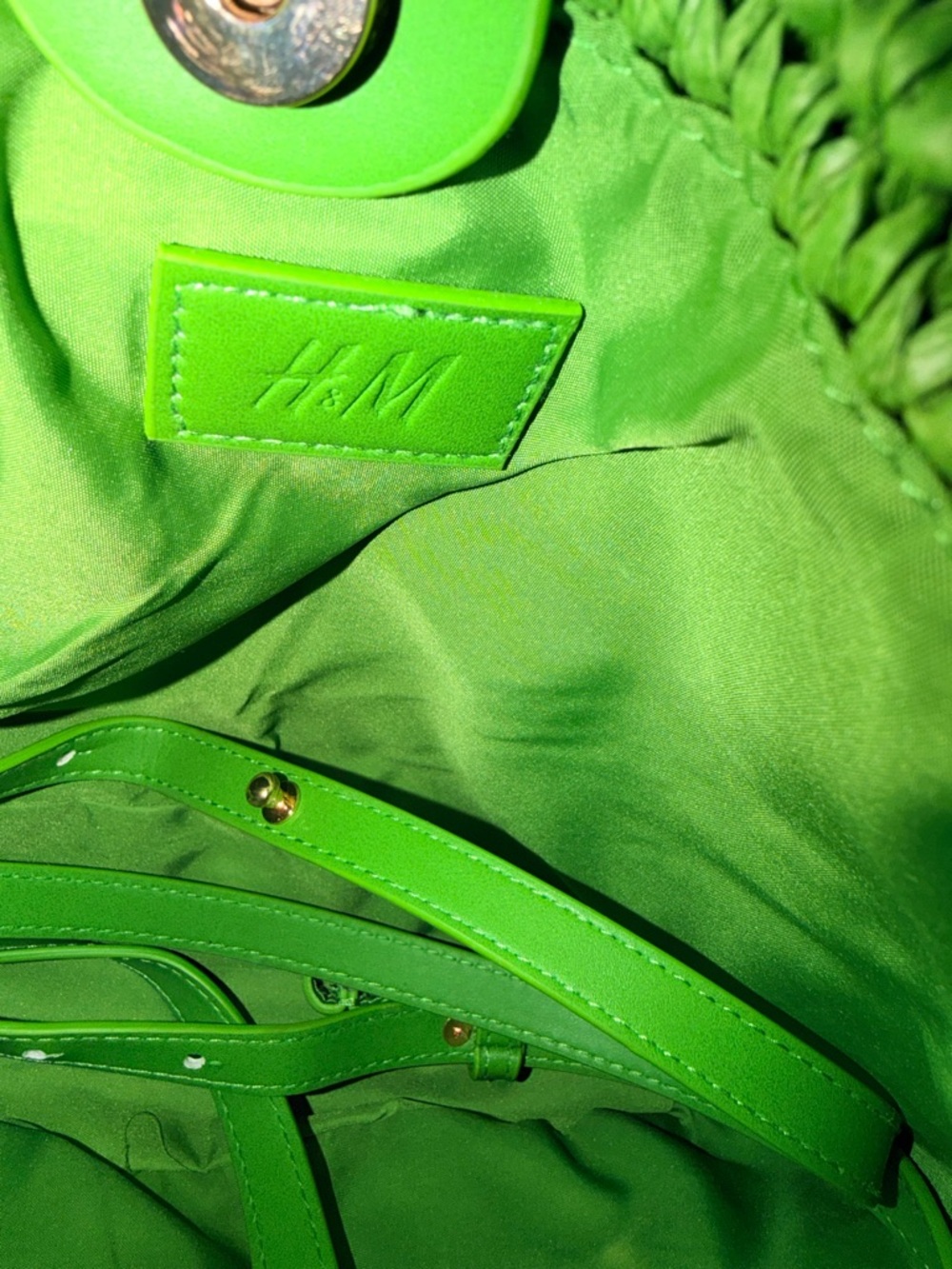 H&M Green MILANO Embroidered Woven Tote NWOT - Picture 4 of 4